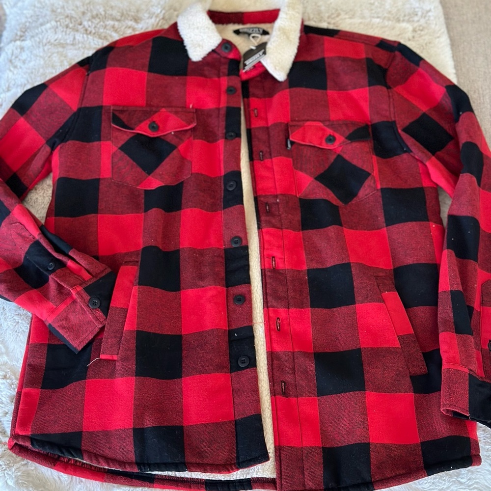 Men’s- Grizzly-Red and Black Plaid Sherpa-Lined Jacket